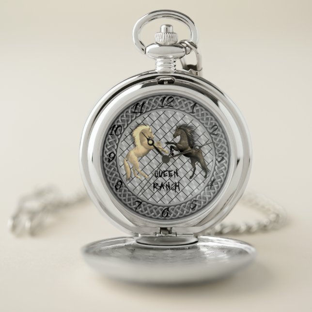 MONOGRAM FIGHTING HORSES POCKET WATCH (Inside)