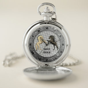 MONOGRAM FIGHTING HORSES POCKET WATCH