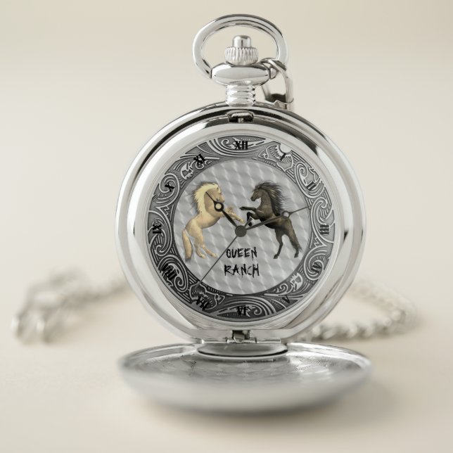 MONOGRAM FIGHTING HORSES POCKET WATCH (Inside)