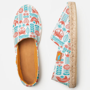 Monogram Finnish Fox & Bird Folk Art Pattern Espadrilles