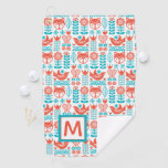 Monogram | Finnish Fox &amp; Bird Folk Art Pattern Golf Towel