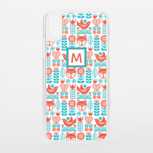 Monogram Finnish Fox & Bird Folk Art Pattern iPhone XS Case