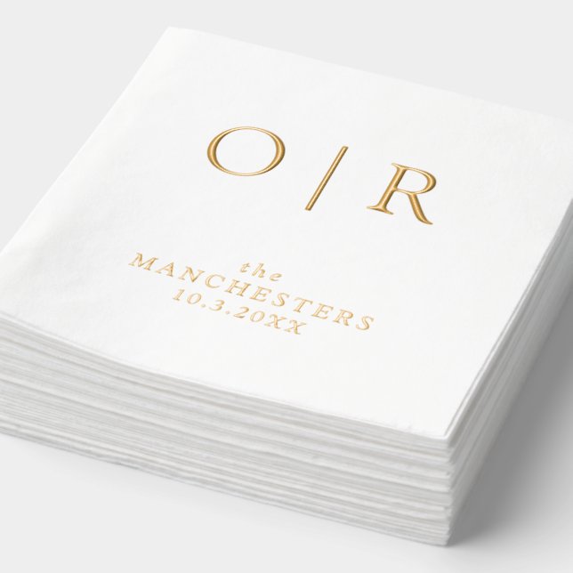 Monogram First Initials Wedding Gold Foil Napkins (Detail)