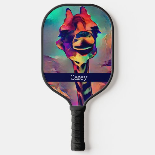 Monogram First Name Colorful Abstract Giraffe Pickleball Paddle