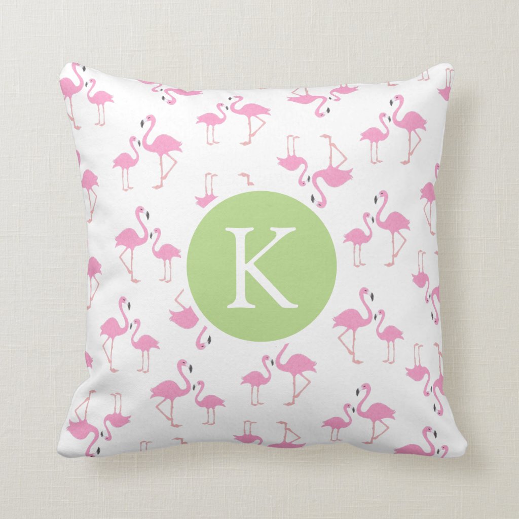 Monogram Flamingo Mom and Baby Nursery Throw Pillow