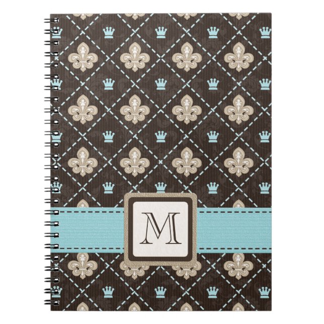 Monogram Fleur de Lis Spiral Notebook Journal Blue (Front)