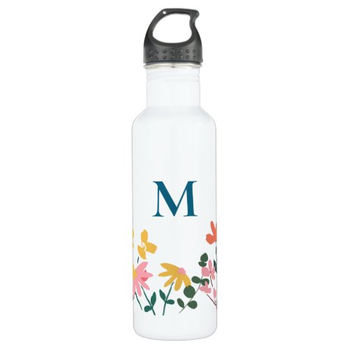 Monogram Floral Art Personalized Stainless Steel Water Bottle