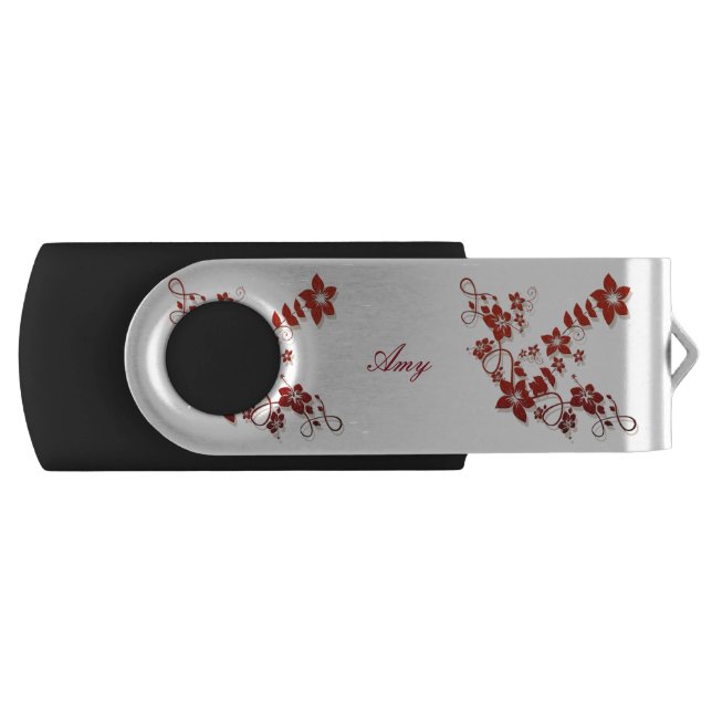 Monogram Floral Art USB Swivel Flash Drive (Front)