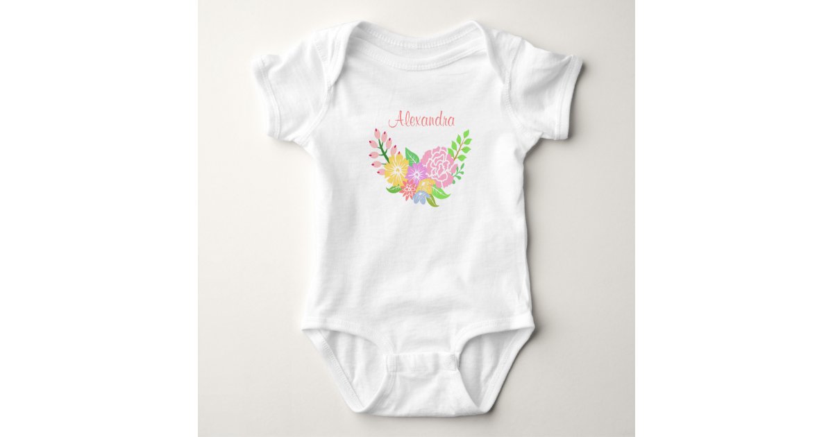 Monogram Floral Baby Girl Baby Jersey Bodysuit Zazzle Com
