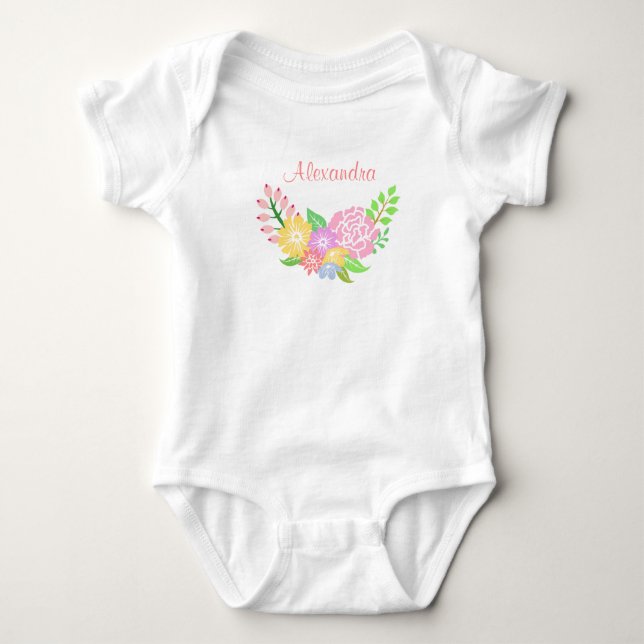 Monogram Floral Baby Girl Baby Jersey Bodysuit (Front)