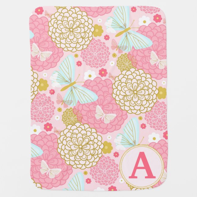 MONOGRAM FLORAL BABY GIRL BLANKET (Front)
