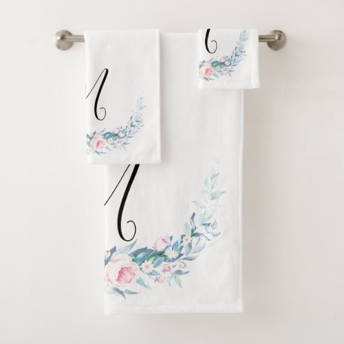 Monogram Floral Bath Towel Set