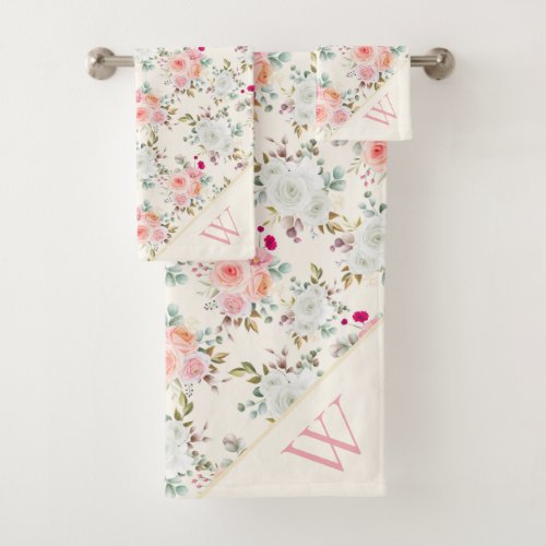 Monogram Floral Bath Towel Set
