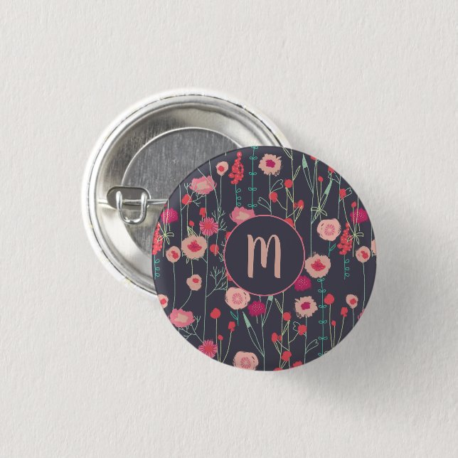 Monogram Floral Black Pink Button (Front & Back)