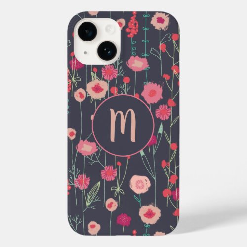 Monogram Floral Black Pink Case_Mate iPhone 14 Case