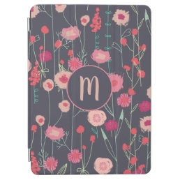 Monogram Floral Black Pink iPad Air Cover