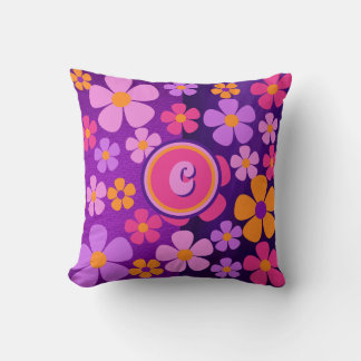 Monogram Floral Blossom Burst Vibrant Throw Pillow