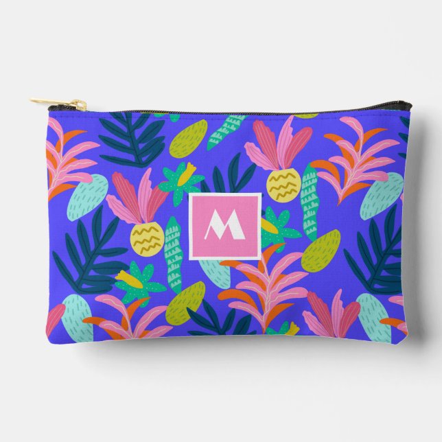 monogram floral blue chic tropical pattern  accessory pouch (Front)