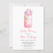 Monogram floral bottle watercolor girl baby shower invitation (Front)