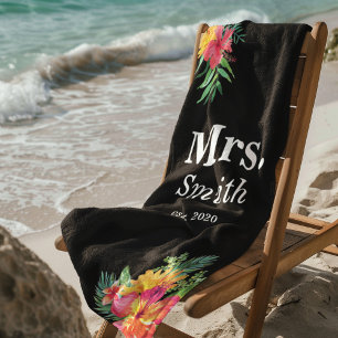 Monogram Floral Bridal Beach Towel