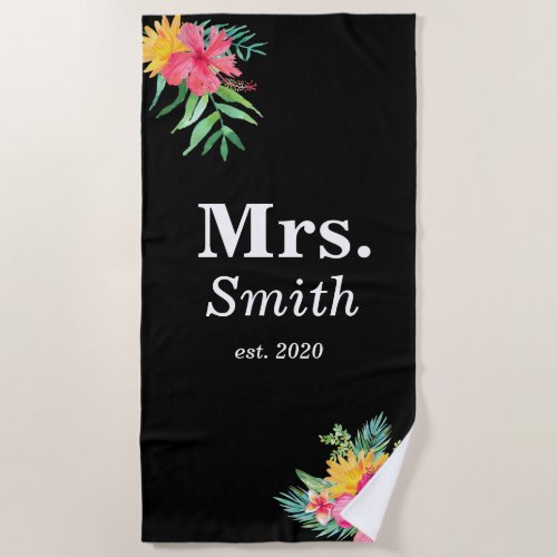 Monogram Floral Bridal Beach Towel