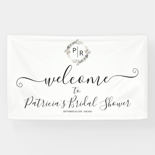 Monogram Floral Bridal Shower Welcome Sign Banner