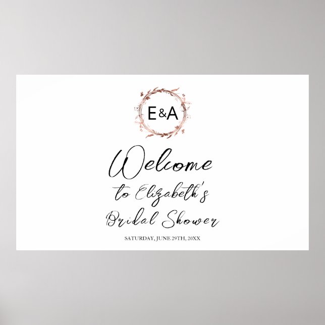 Monogram Floral Bridal Shower Welcome Sign Banner (Front)