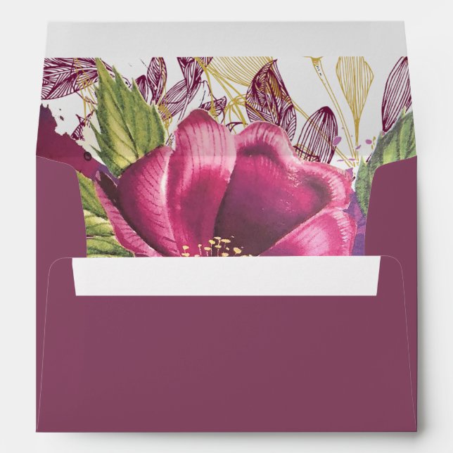 Monogram Floral Burgundy Elegant Chic Envelope (Back (Bottom))