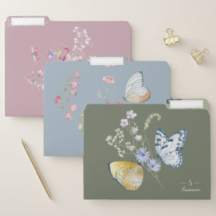 Monogram Floral Butterfly Botanical Cottage Core File Folder