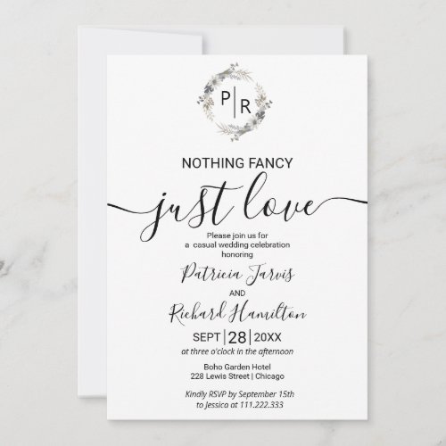 Monogram Floral Calligraphy Photo Wedding Invitation