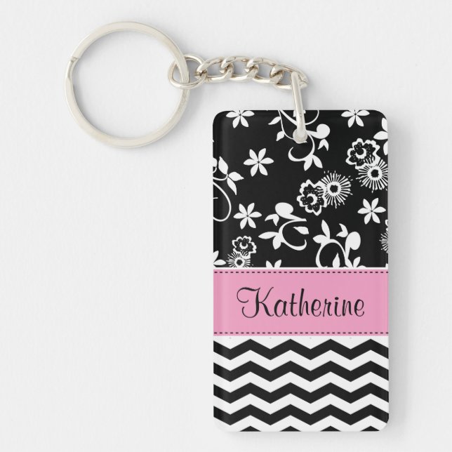 Monogram Floral Chevron Pattern Acrylic Keychain (Front)