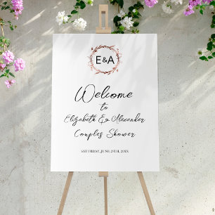Monogram Floral Couples Shower Welcome Sign Board