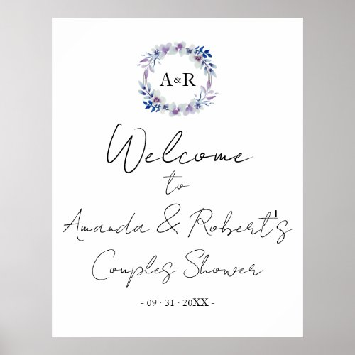 Monogram Floral Couples Shower Welcome Sign Board