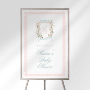 Monogram Floral Crest Baby Shower Welcome Sign