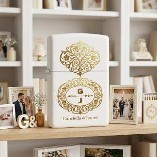 Monogram Floral Crest Gold Ornate Wedding Couple Zippo Lighter