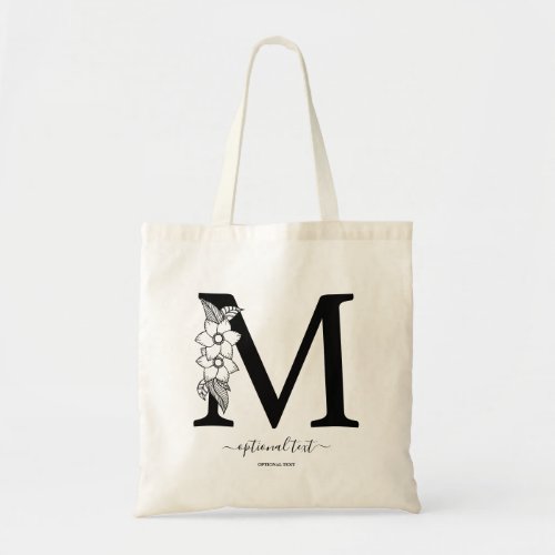 Monogram Floral Custom Single Letter M Tote Bag