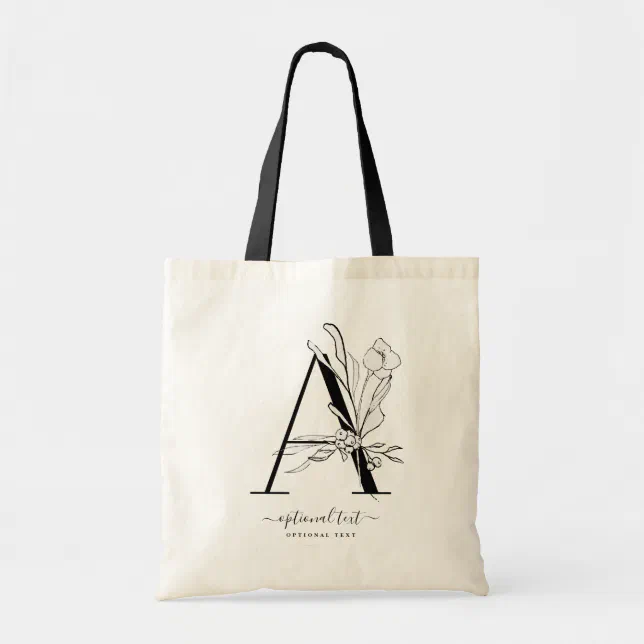 Monogram Floral Custom Tote Bag - Single Letter A | Zazzle