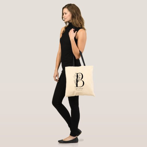 Monogram Floral Custom Tote Bag - Single Letter B | Zazzle