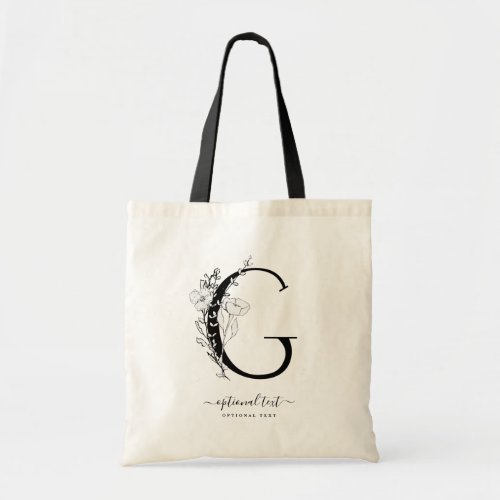 Monogram Floral Custom Tote Bag _ Single Letter G