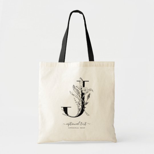 Monogram Floral Custom Tote Bag Single Letter J