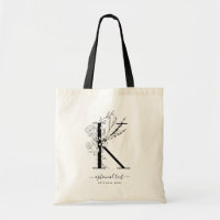 Monogram Floral Custom Tote Bag - Single Letter K
