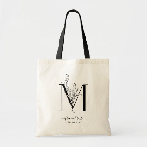 Monogram Floral Custom Tote Bag _ Single Letter M
