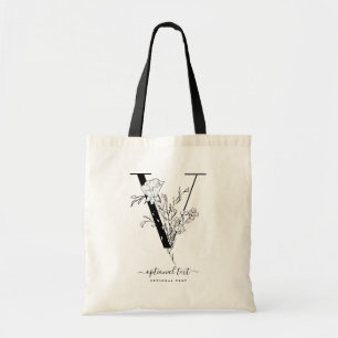 Monogram Floral Custom Tote Bag - Single Letter V