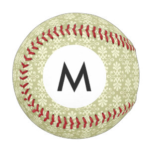 Monogram Floral damask wallpaper Baseball