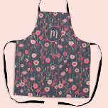 Monogram Floral Dark Apron<br><div class="desc">Pretty boho loose pink floral painting on a dark gray background.
Change the monogram initial to customize.</div>
