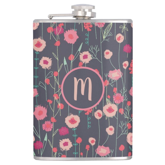 Monogram Floral Dark Flask (Front)