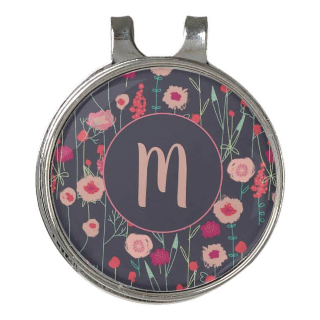 Monogram Floral Dark Golf Hat Clip (Front)