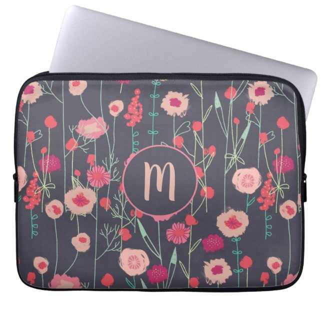 Monogram Floral Dark Laptop Sleeve (Front)