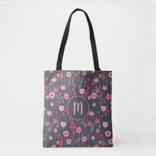Monogram Floral Dark Tote Bag