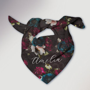 Monogram Floral Dark Turquoise Red Bandana